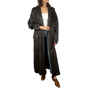 VINTAGE 80S 90S BROWN LEATHER DOUBLE BREASTED TRENCH  DUSTER JACKET TOGETHER!